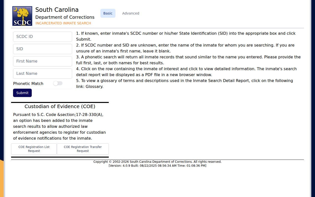 Chesterfield County inmate record search through SCDC