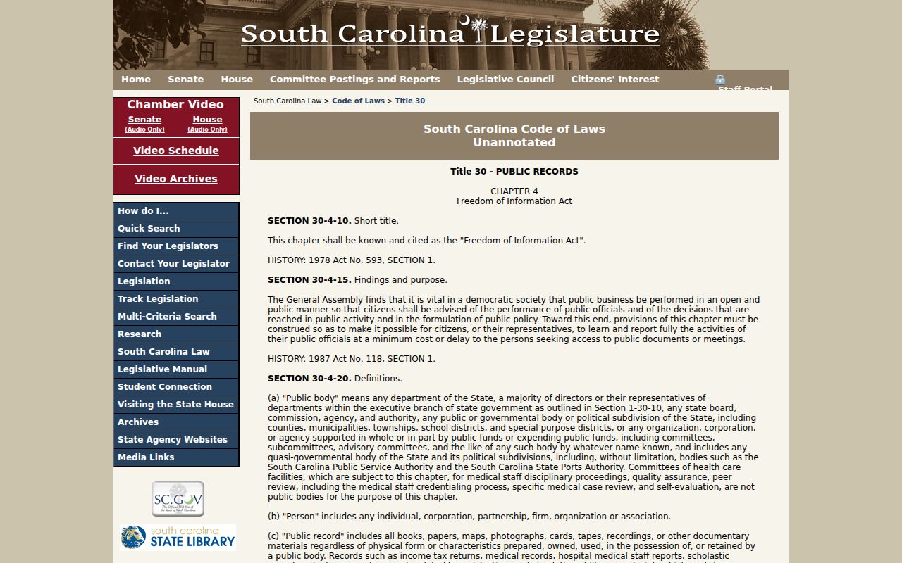 Chesterfield County criminal record access under South Carolina FOIA