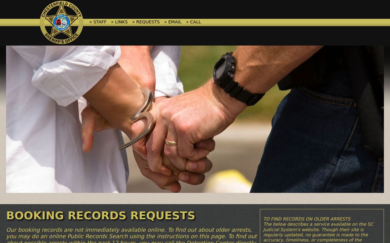 Chesterfield County arrest booking record request instructions