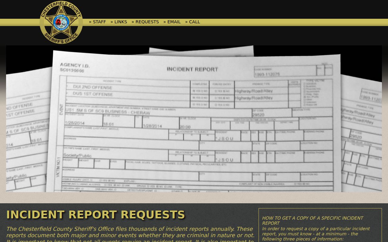 Chesterfield County arrest incident report request instructions