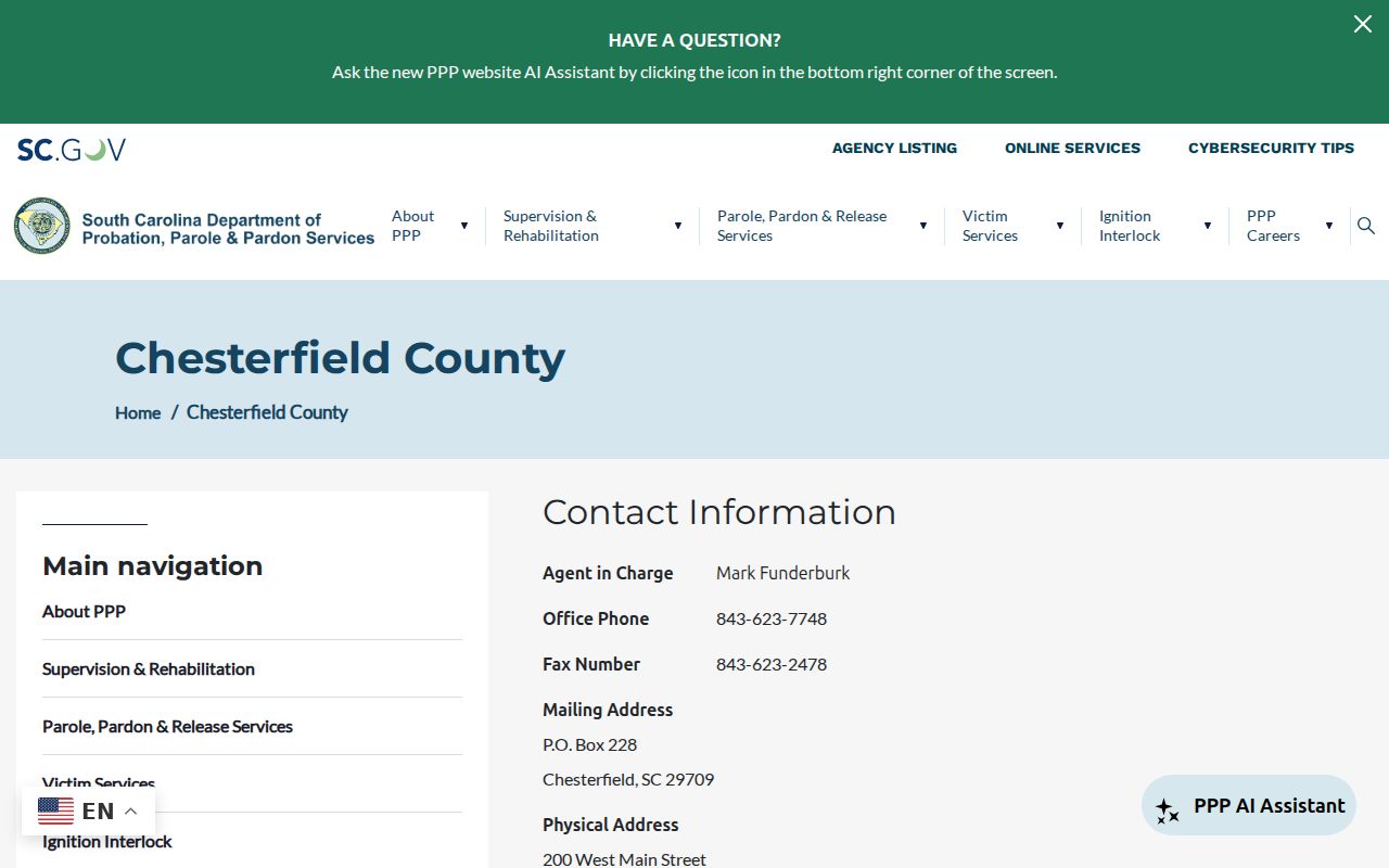 Chesterfield County criminal supervision record office